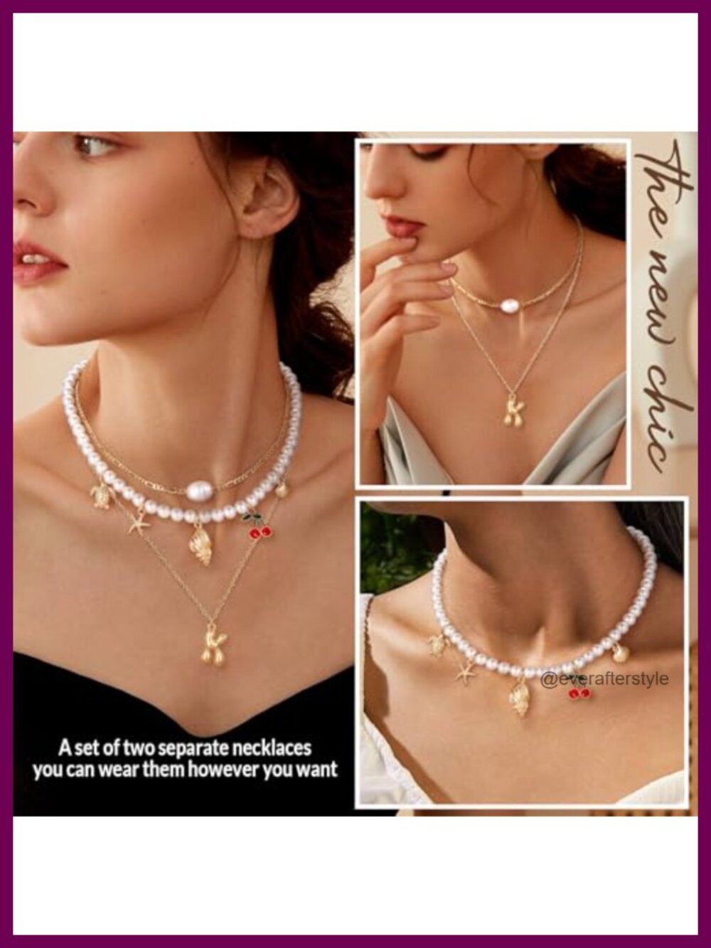 Gold Layered Initial Pendant Pearl Chain Necklace Set - Picture 2 of 6